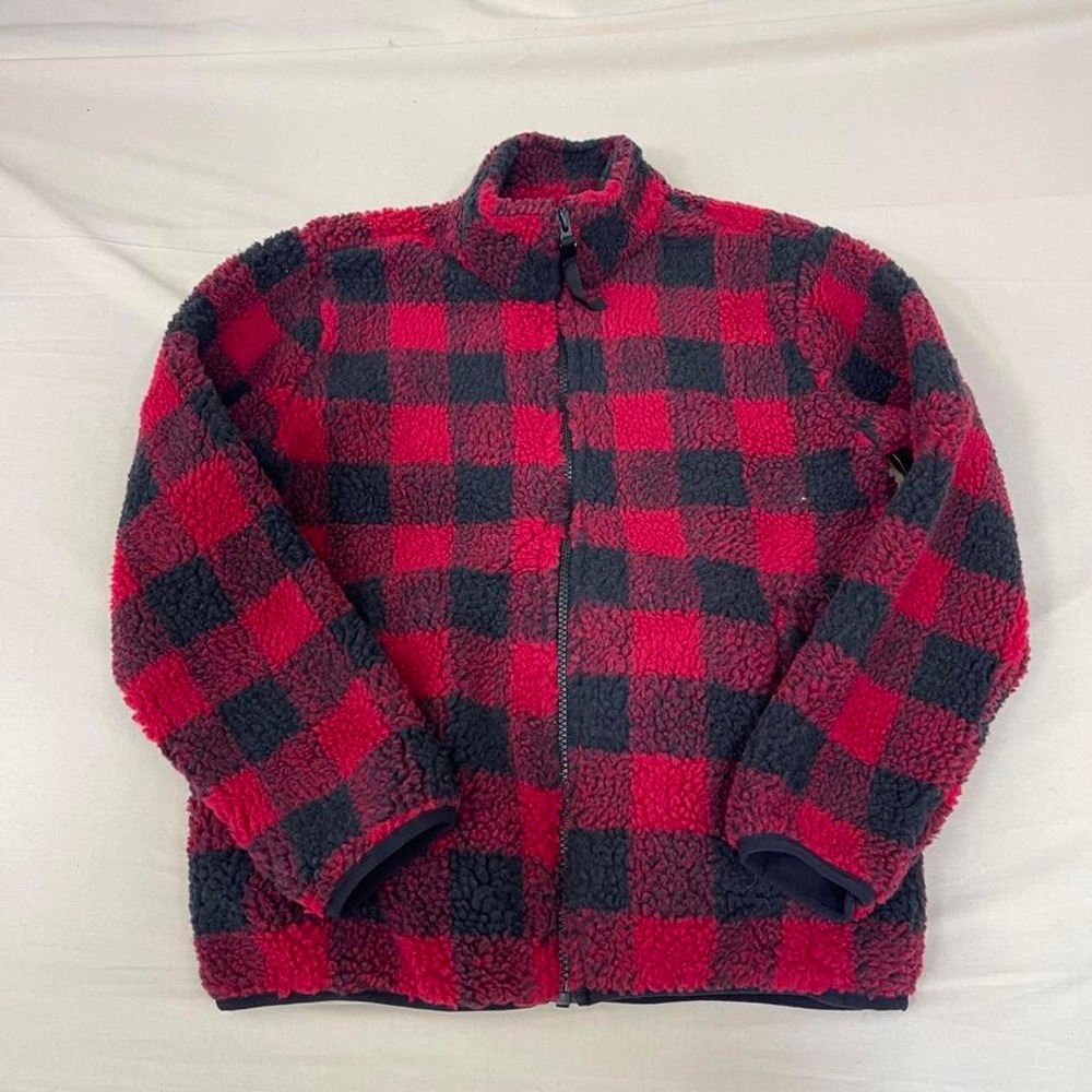 Amazon Essentials red and black buffalo plaid sherpa fleece jacket